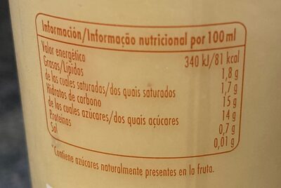 Smoothie nutrition facts table