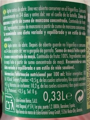 Zumo de Manzana nutrition facts table