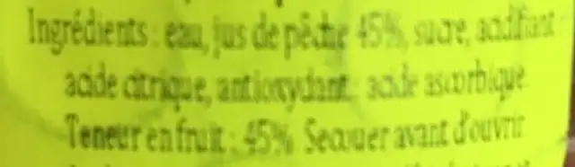 Zumo Melocoton ingredients label