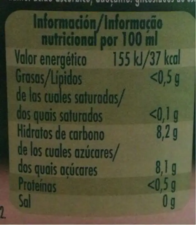 Zumo Melocoton nutrition facts table