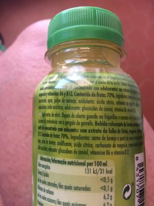 Néctar de naranja light con stevia sin azúcares añadidos ingredients label