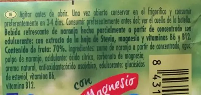 Light Naranja ingredients label