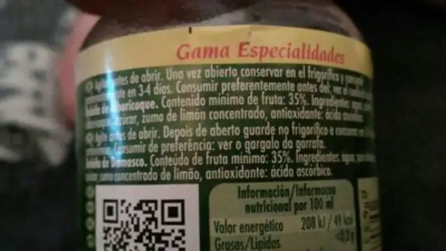 Albaricoque ingredients label
