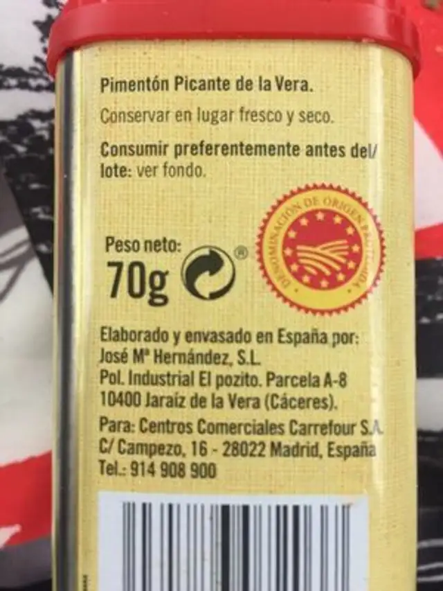 Pimentón pican la vera nutrition facts table