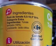 Tomate tamisée ingredients label