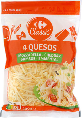 Queso rallado cuatro quesos front packaging