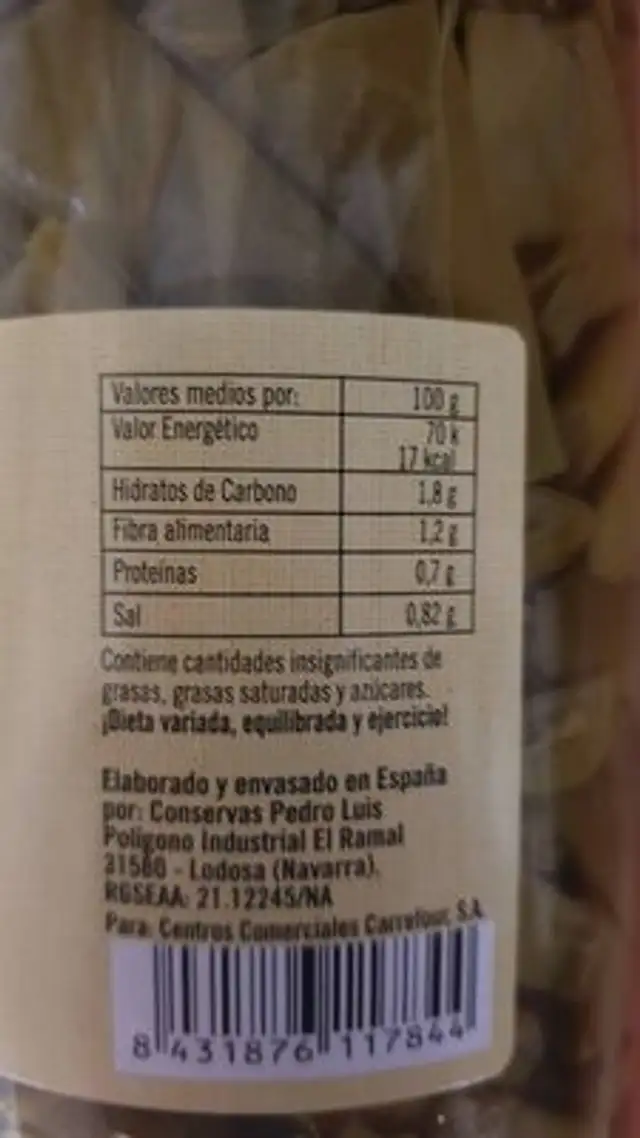 Judias verdes nutrition facts table