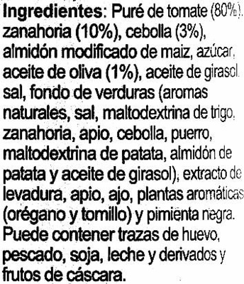 Salsa napolitana ingredients label