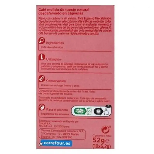 Café desCaféinado nutrition facts table