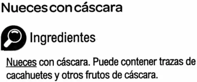 Nueces con cáscara ingredients label