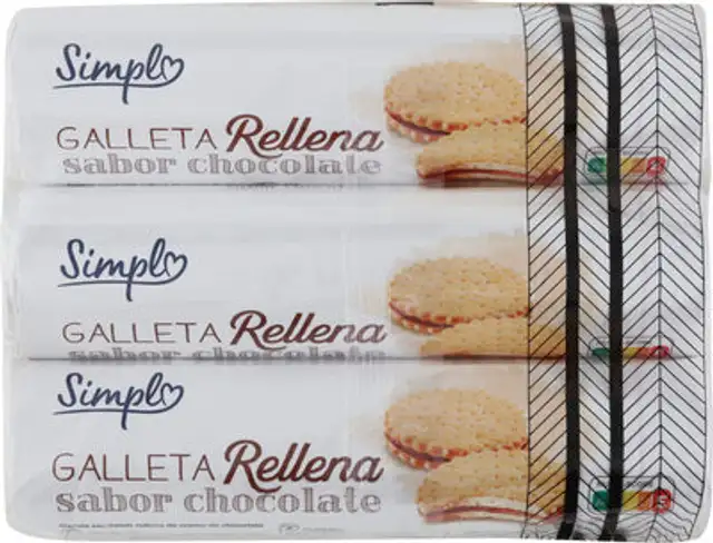 Galleta rellena chocolate front packaging