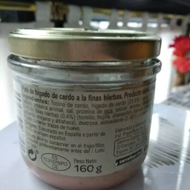 Paté finas hierbas ingredients label