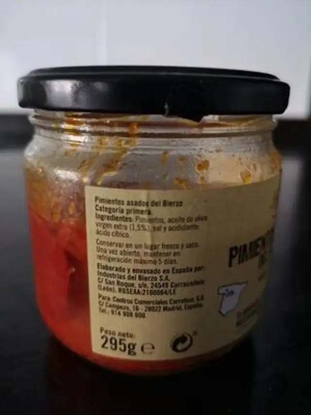 Pimiento del bierzo ingredients label