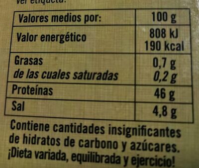 Taco de mojama de atún nutrition facts table