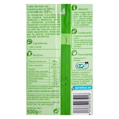 Café molido mezcla nutrition facts table