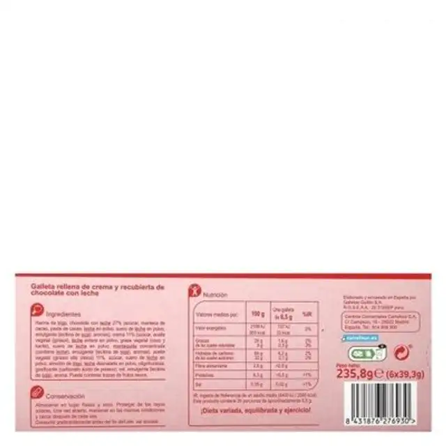 Galletas trios chocolate con leche nutrition facts table