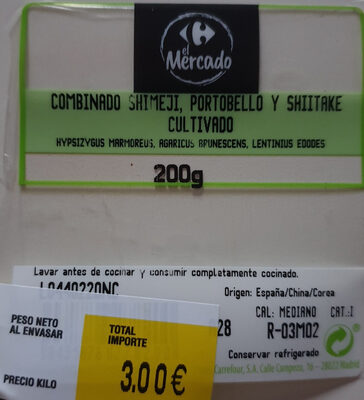 Combinado Shimeji, Portobello, Shiitake front packaging