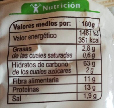 Fusilli Espelta Integral nutrition facts table