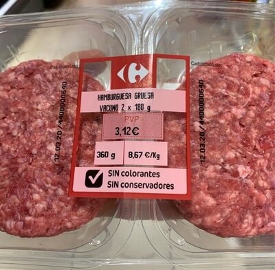 Hamburguesa Gruesa Vacuno 2x180g