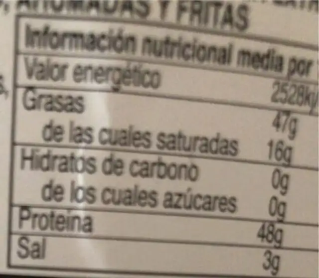 Torreznillos sabor jamon iberico nutrition facts table