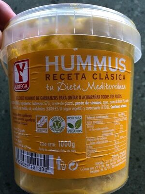 Hummus receta clásica ingredients label
