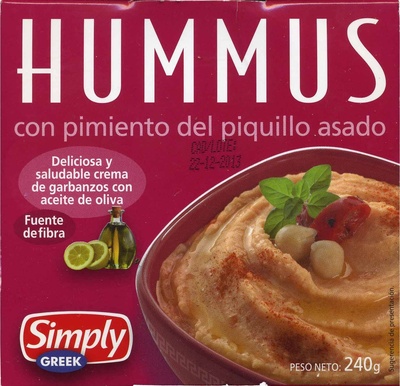 Hummus con pimiento del piquillo asado front packaging