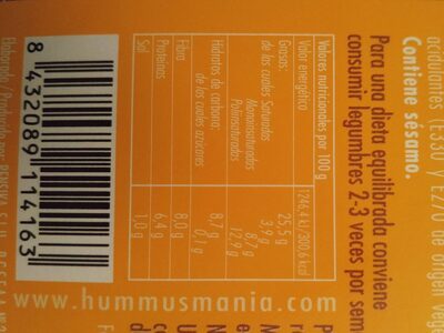 Hummus Receta clásica nutrition facts table