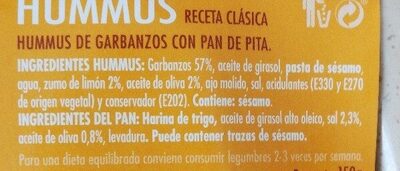 Hummus receta clásica ingredients label