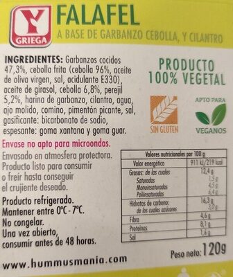 Falafel ingredients label