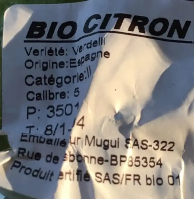 Bio citron ingredients label