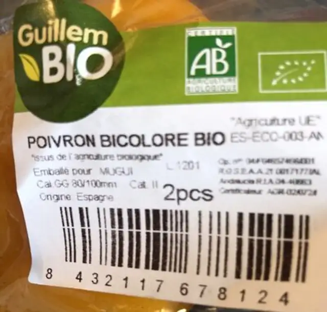 Poivrons Rouges Doux ingredients label