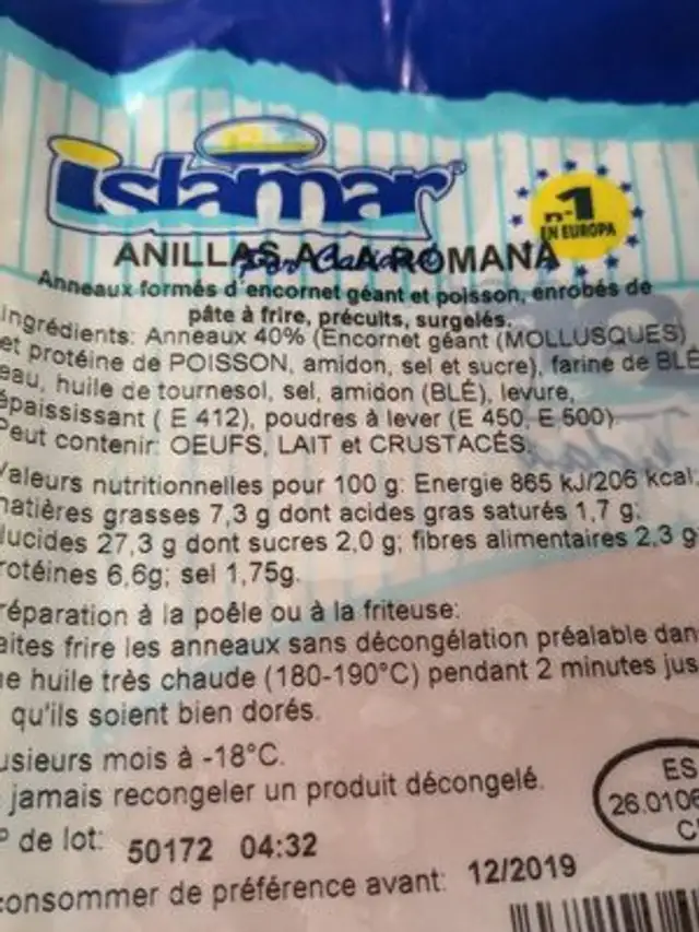 Calamar ingredients label
