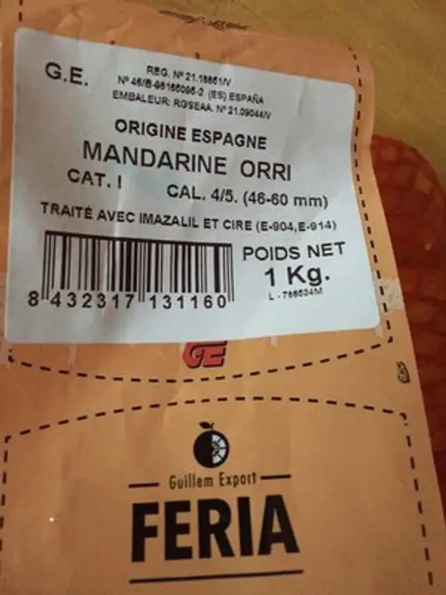 Mandarinas ingredients label