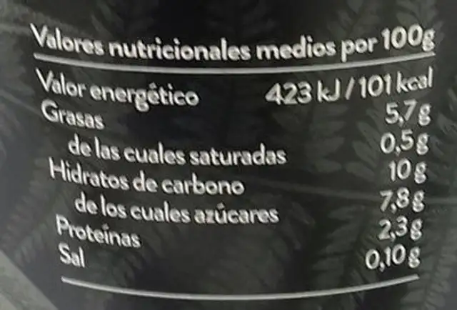 Begetal de Almendra Natural nutrition facts table