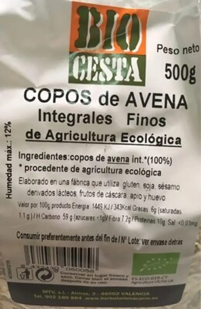 Copos de avena front packaging