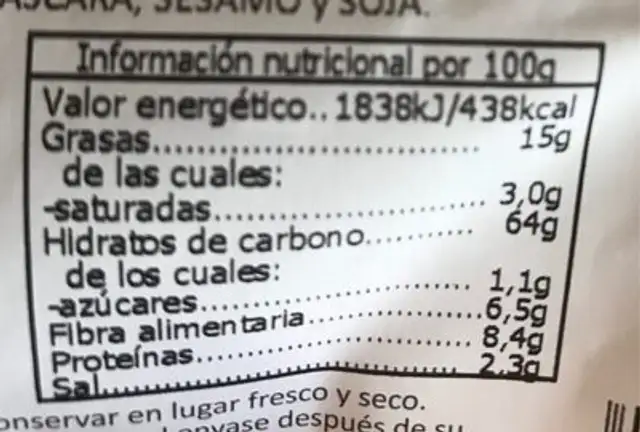 Palitos de espelta nutrition facts table
