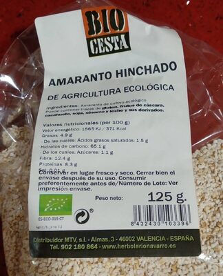 Amaranto Hinchado de Agricultura Ecológica