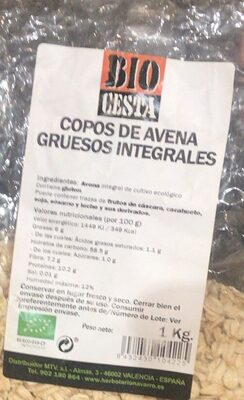 Copos de avena gruesos integrales