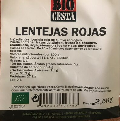 Lentejas rojas front packaging