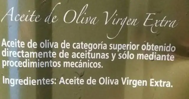 Huile olive ingredients label