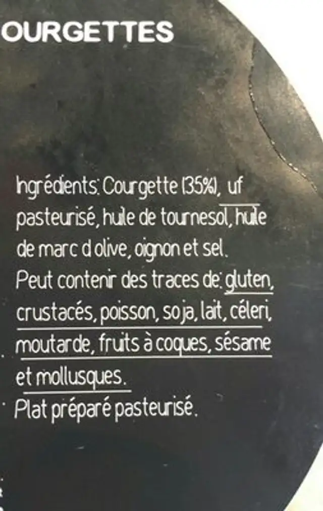 Tortilla aux courgettes ingredients label