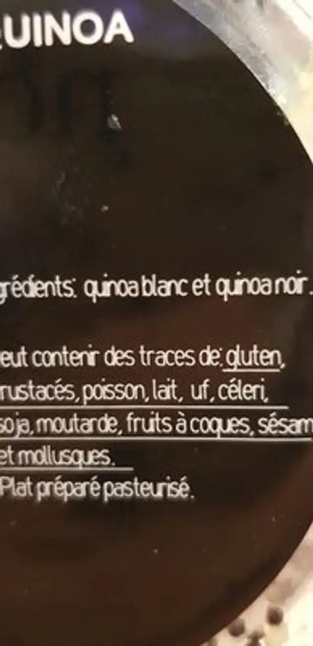 Quinoa ingredients label