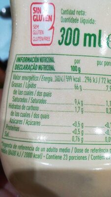 Mayonesa suave nutrition facts table