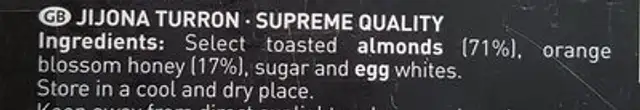 Turrón de jijona ingredients label