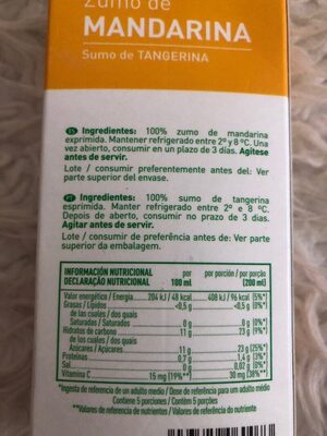 Zumo de mandarina exprimido front packaging