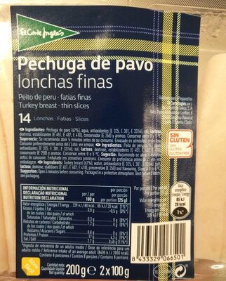 Pechuga de pavo lonchas finas front packaging