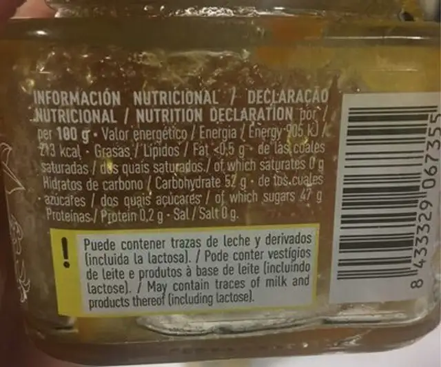 Mermelada de naranja amarga nutrition facts table