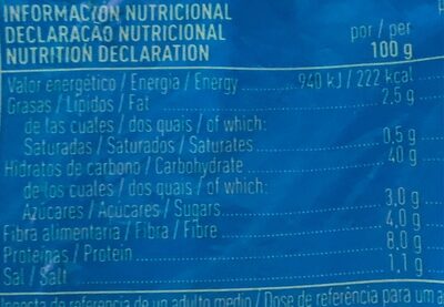 Pan de molde original sin corteza nutrition facts table