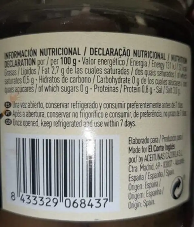 Banderillas dulces nutrition facts table