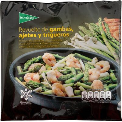 Revuelto de gambas ajetes y esparragos trigueros